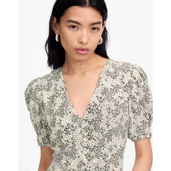 NWT‎ Madewell Puff-Sleeve V-Neck Midi Maxi Dress Harper Floral Ivory Sz 10
